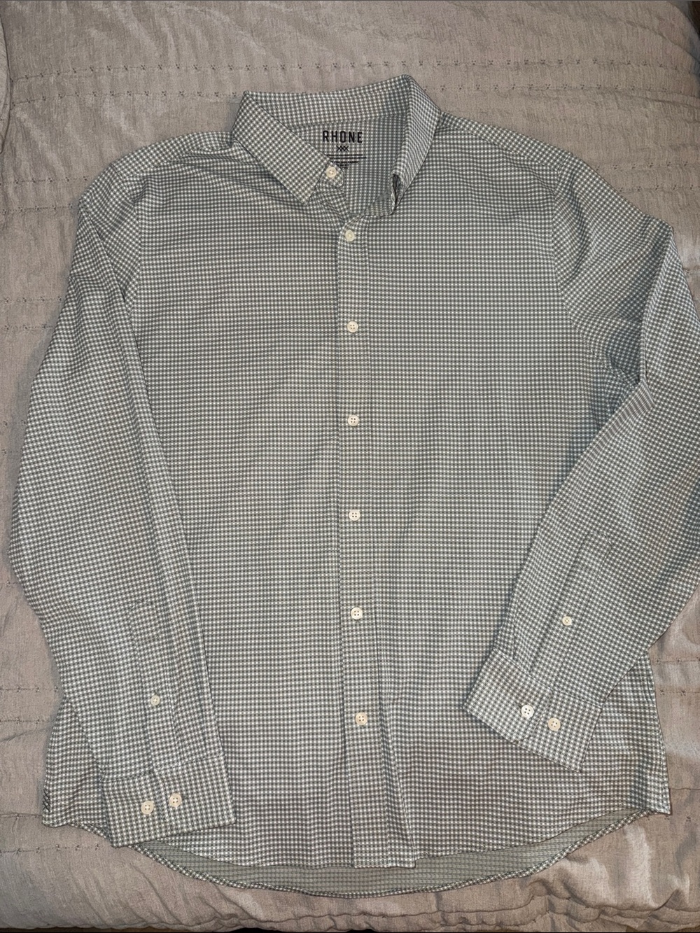 RHONE Men's Green-Blue Micro Check Dress Shirt